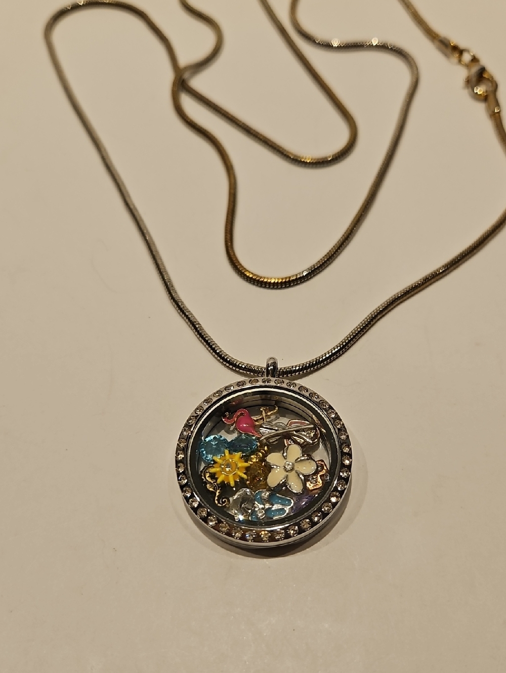 30" Silver/Gold Necklace w/Charms & Stones Accents